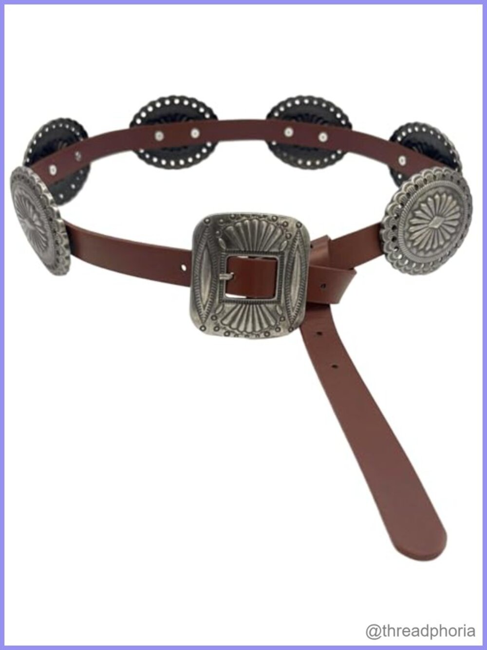 Western Concho Faux Leather Belt Engraved Floral Buckle Cowgirl Country